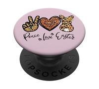 Peace Love Easter Bunny For Women with Sunflower and Rabbit PopSockets PopGrip Adhesivo