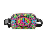 Peace Love Flower Power - Riñonera de moda para hombres y mujeres, pequeña bolsa de cuerpo de croose con correa ajustable para compras, deportes y trabajo