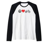 Peace Love Mountain Bikes Funny Retro MTB Biking Camiseta Manga Raglan