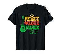 Peace Love Music Retro Hippie Vibes Guitarra 60s 70s Estilo Camiseta