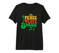 Peace Love Music Retro Hippie Vibes Guitarra 60s 70s Estilo Camiseta Premium