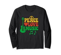 Peace Love Music Retro Hippie Vibes Guitarra 60s 70s Estilo Manga Larga