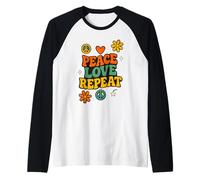 Peace Love Repeat, Retro, Vintage, Hippie Camiseta Manga Raglan