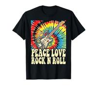 Peace Love Rock N Roll Guitarra Hippie Retro Music Art Design Camiseta