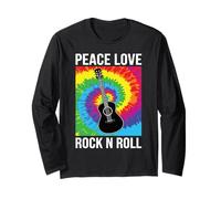Peace Love Rock N Roll Guitarra Retro Hippie Music Art Design Manga Larga