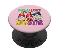 Peace Love Roller Skating GNOME For Rollerskating Party PopSockets PopGrip Adhesivo
