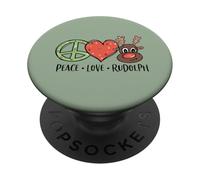 Peace Love & Rudolph Reindeer Christmas Xmas Kids Girls PopSockets PopGrip Adhesivo
