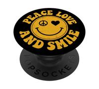 Peace Love & Smile Retro Happy Face Peace Signo de la Paz en Forma de corazón PopSockets PopGrip Adhesivo