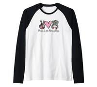 Peace Love Teaching with Messy Bun Funny Teacher Quote Camiseta Manga Raglan