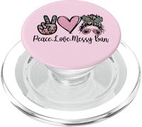 Peace Love Teaching with Messy Bun Funny Teacher Quote PopSockets PopGrip para MagSafe
