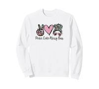 Peace Love Teaching with Messy Bun Funny Teacher Quote Sudadera