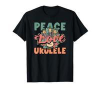 Peace Love Ukelele Hippie Hawaiano Reproductor de música Retro Camiseta