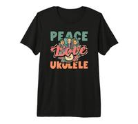 Peace Love Ukelele Hippie Hawaiano Reproductor de música Retro Camiseta Premium