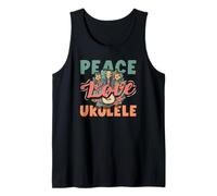 Peace Love Ukelele Hippie Hawaiano Reproductor de música Retro Camiseta sin Mangas