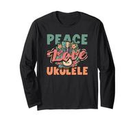 Peace Love Ukelele Hippie Hawaiano Reproductor de música Retro Manga Larga