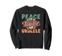 Peace Love Ukelele Hippie Hawaiano Reproductor de música Retro Sudadera