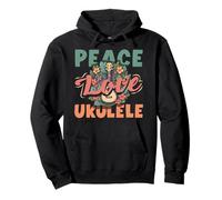 Peace Love Ukelele Hippie Hawaiano Reproductor de música Retro Sudadera con Capucha