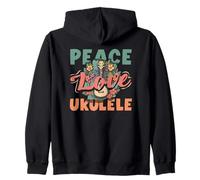 Peace Love Ukelele Hippie Hawaiano Reproductor de música Retro Sudadera con Capucha