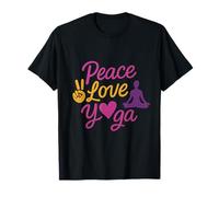 Peace Love Yoga Script Gráfico Magenta Oro Camiseta