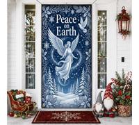 Peace On Earth - Cubiertas de puerta de Navidad con cita de ángel de 36 x | Escena de bosque de invierno, pancarta para puerta delantera, diseño de paloma blanca, elegante pergamino