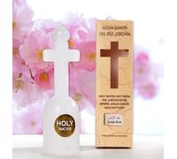 Peace River Jordan Agua bendita del río Jordán, el sitio de bautismo de Jesucristo en una hermosa botella en forma de cruz con certificado y sello de autenticidad de plata