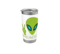 Peace Sign Alien Head Extraterrestre Space UFO Ciencia Ficción Vaso térmico de acero inoxidable de doble pared