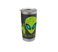 Peace Sign Alien Head Extraterrestre Space UFO Ciencia Ficción Vaso térmico de acero inoxidable de doble pared