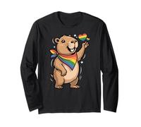 Peace Sign Capybara LGBT Animal Art Rainbow Pride Manga Larga