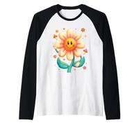 Peace Sign Happy Daisy Flower Retro Groovy Smile Positive Camiseta Manga Raglan