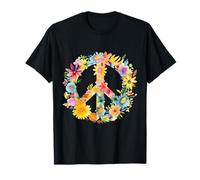 Peace Sign World Love Flowers Hippie Groovy Vibes Colorido Camiseta