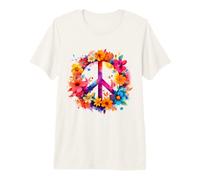 Peace Sign World Love Flowers Hippie Groovy Vibes Colorido Camiseta Premium