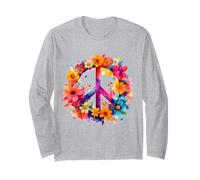 Peace Sign World Love Flowers Hippie Groovy Vibes Colorido Manga Larga