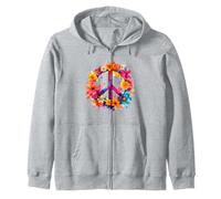 Peace Sign World Love Flowers Hippie Groovy Vibes Colorido Sudadera con Capucha