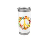 Peace Sign World Love Flowers Hippie Groovy Vibes Colorido Vaso térmico de acero inoxidable de doble pared