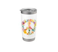 Peace Sign World Love Flowers Hippie Groovy Vibes Colorido Vaso térmico de acero inoxidable de doble pared