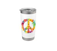 Peace Sign World Love Flowers Hippie Groovy Vibes Colorido Vaso térmico de acero inoxidable de doble pared