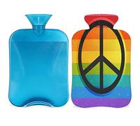 Peace Symbol - Botella de agua caliente con funda esponjosa, bolsa de agua caliente de gran capacidad de 2 litros, bolsa de agua con botella de amor arcoíris para noches acogedoras, alivio del dolor, espalda, cuello y hombros