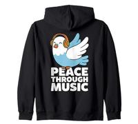 Peace Through Music Cute Dove Auriculares Retro Positive Bird Sudadera con Capucha
