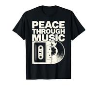 Peace Through Music Groovy Hippie Retro Cassette Vinilo Art Camiseta