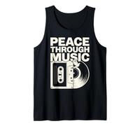 Peace Through Music Groovy Hippie Retro Cassette Vinilo Art Camiseta sin Mangas