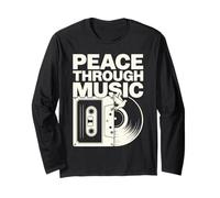 Peace Through Music Groovy Hippie Retro Cassette Vinilo Art Manga Larga