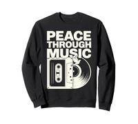 Peace Through Music Groovy Hippie Retro Cassette Vinilo Art Sudadera