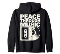 Peace Through Music Groovy Hippie Retro Cassette Vinilo Art Sudadera con Capucha