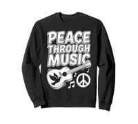Peace Through Music Guitarra Dove Retro Vinilo Inspirador Sudadera