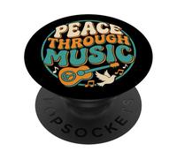 Peace Through Music - Guitarra Retro con diseño de Paloma PopSockets PopGrip Adhesivo