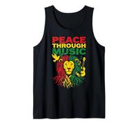 Peace Through Music Reggae Lion Rastafari Vibes Diseño artístico Camiseta sin Mangas
