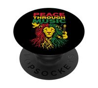 Peace Through Music Reggae Lion Rastafari Vibes Diseño artístico PopSockets PopGrip Adhesivo