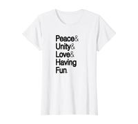 Peace Unity Love Having Fun Hip Hop Ampersand Helvetica Camiseta gráfica económica, Mujer, Blanco, S