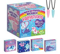 Peaceable Kingdom Tarjetas de San Valentνn para niρos en el aula, juego de 28 regalos para el dνa de San Valentνn, collares de unicornio y cuerno