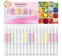 PEACECOLOR 16PCS Aceite Cuticulas Uñas, Aceite Hidratante de Cutícula de Sabores Mixtos, Pluma para Cuidado Uñas Reparar Cutículas Agrietadas y Secas
